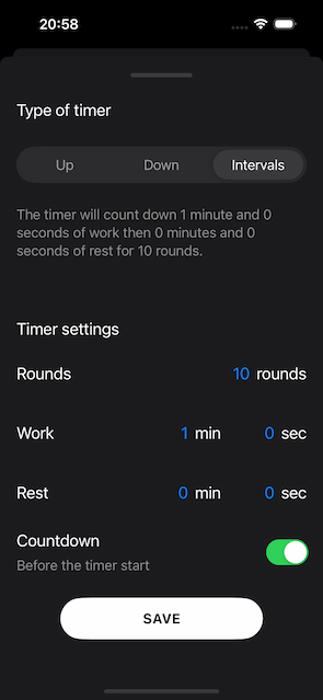 The Box Timer app - How to set a interval timer with work time only step 3