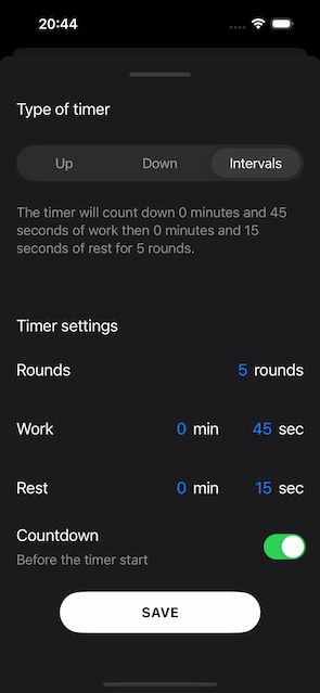 The Box Timer app - How to set an interval timer with both work and rest time step 3